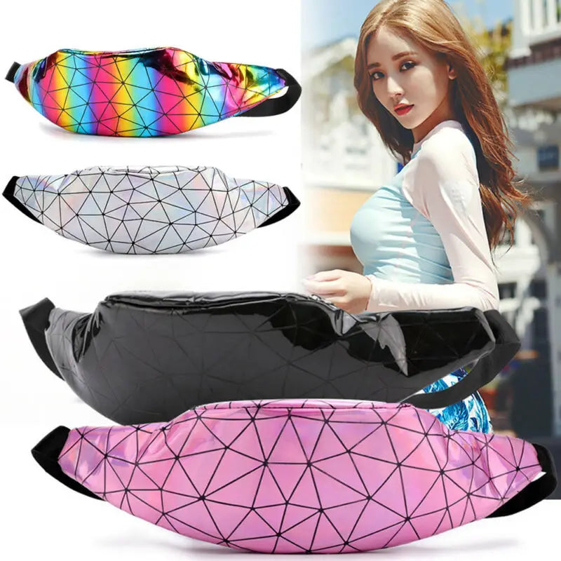 Glitter Laser Plaid Fanny Pack Money Belt Bag
