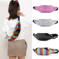 Glitter Laser Plaid Fanny Pack Money Belt Bag