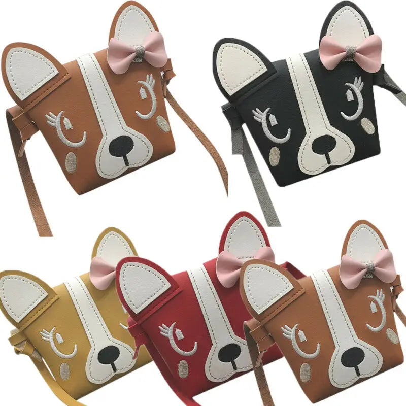 Mini Dog Bow Leather Coin Bag Girl Coin Purse Baby Girl Children Cartoon Wallets