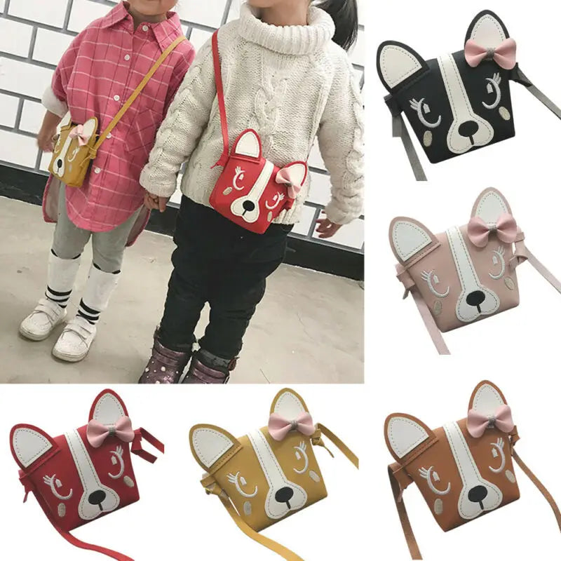 Mini Dog Bow Leather Coin Bag Girl Coin Purse Baby Girl Children Cartoon Wallets