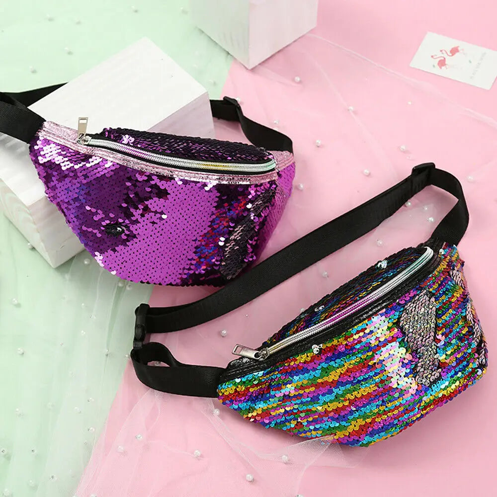 Sequins Glitter Waist Bag Fanny Pack Pouch Hip Purse Waist Packs