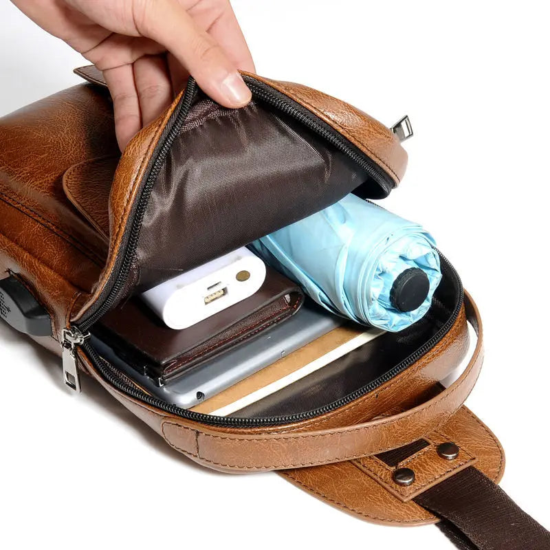 Summer Retro Chest Bag USB Men's Bag Casual Backpack Shoulder Zipper Messenger B