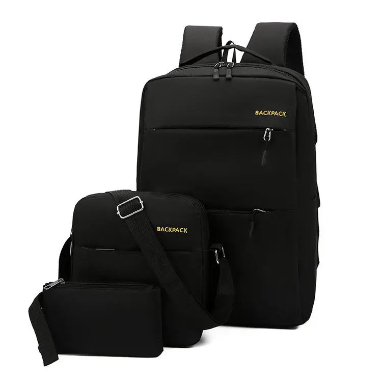USB Charging Canvas Backpack 3 Pcs/set Schoolbag For Teenagers