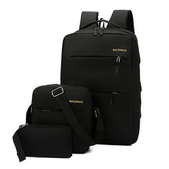 USB Charging Canvas Backpack 3 Pcs/set Schoolbag For Teenagers