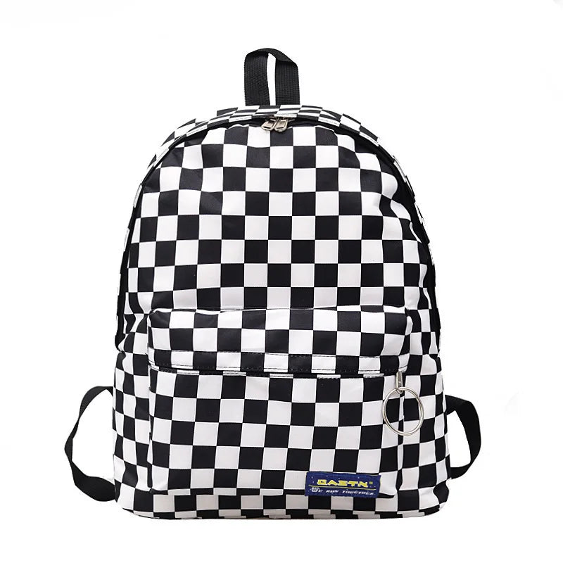 Plaid Nylon Female Travel Daypack Laptop Backpack