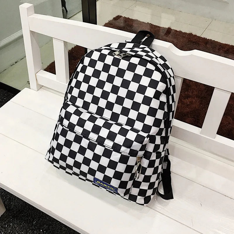 Plaid Nylon Female Travel Daypack Laptop Backpack