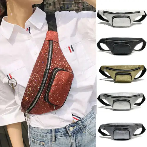Women Lady Waist Fanny Pack Belt Bag Pouch Travel Hip Bum Bag Ladies Sequins