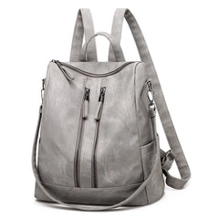 Women PU Leather Backpack High Rucksacks For Girl Solid Travel Bagpack