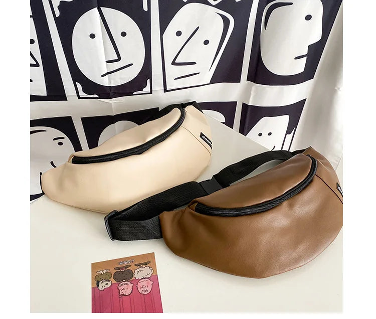 Women Waist Bag Fanny Pack PU Leather Solid Chest Bag Belt Purse Small Purse