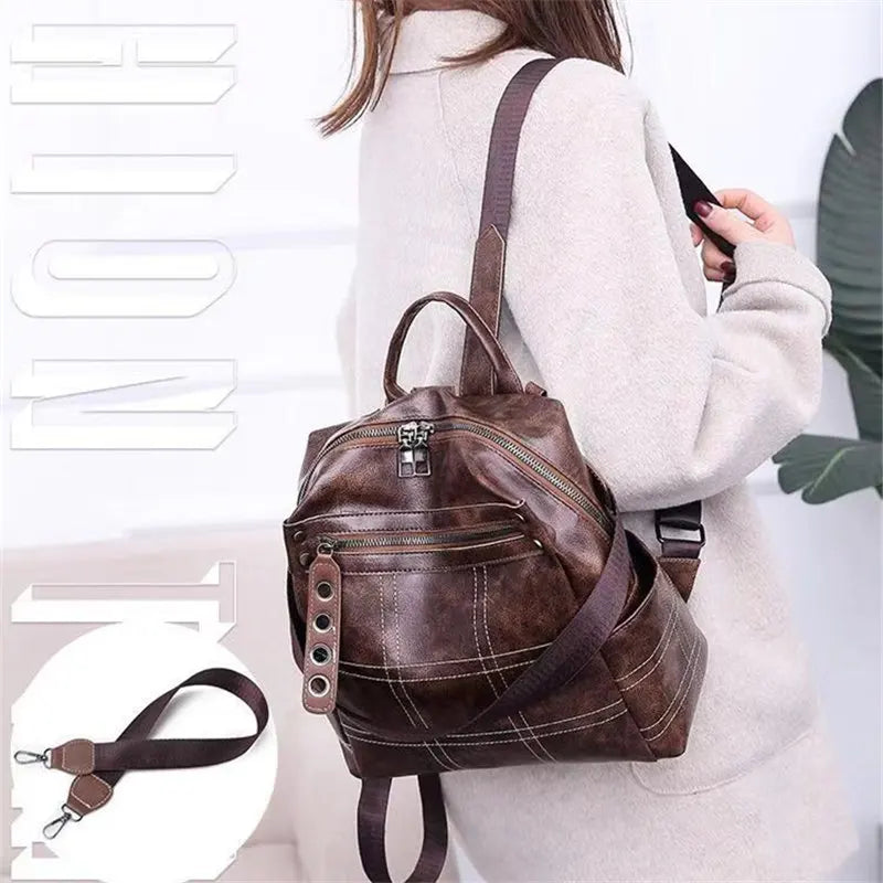 Women's Leather Backpack Girl School Shoulder Bag Bagpack Mochila