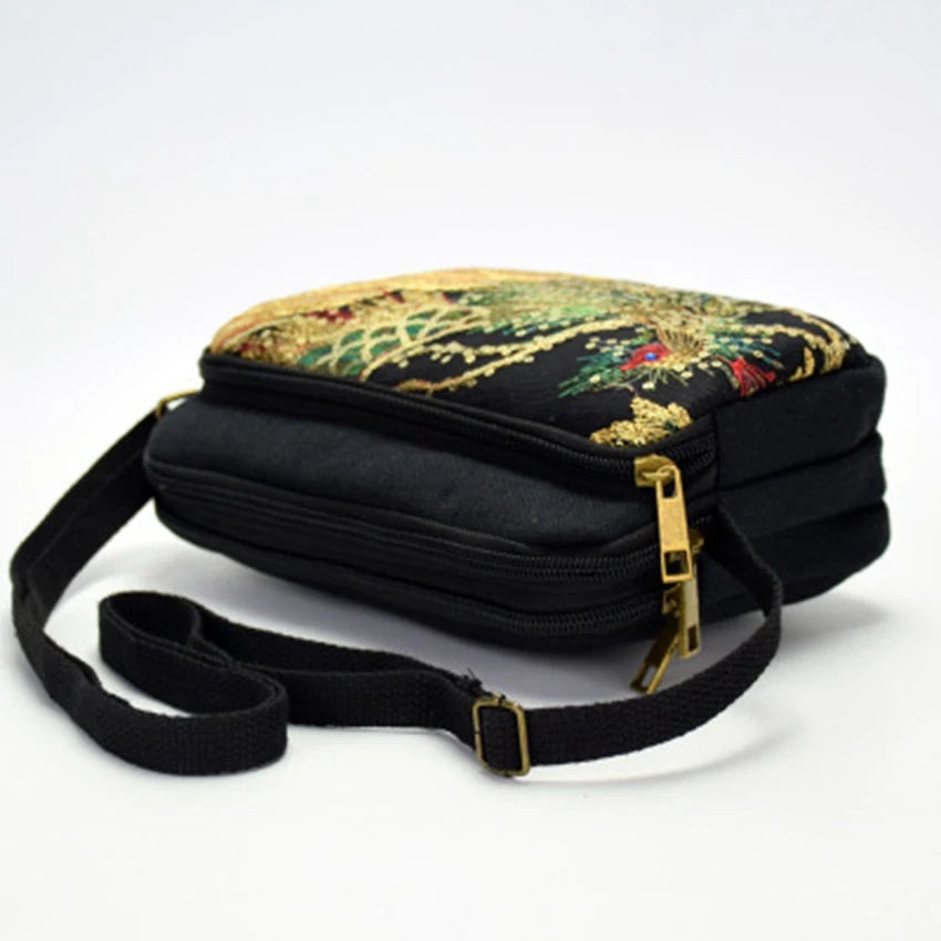 National Wind Embroidered Handbags Peacock Embroidery Canvas Three Bags