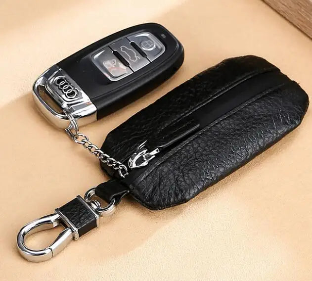 Leather Car Key Purse Waterproof Zipper Universal Key Wallet