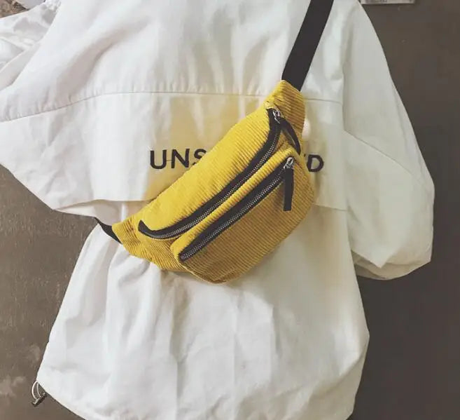 Women's Corduroy Waist Bag for Casual Shoulder
