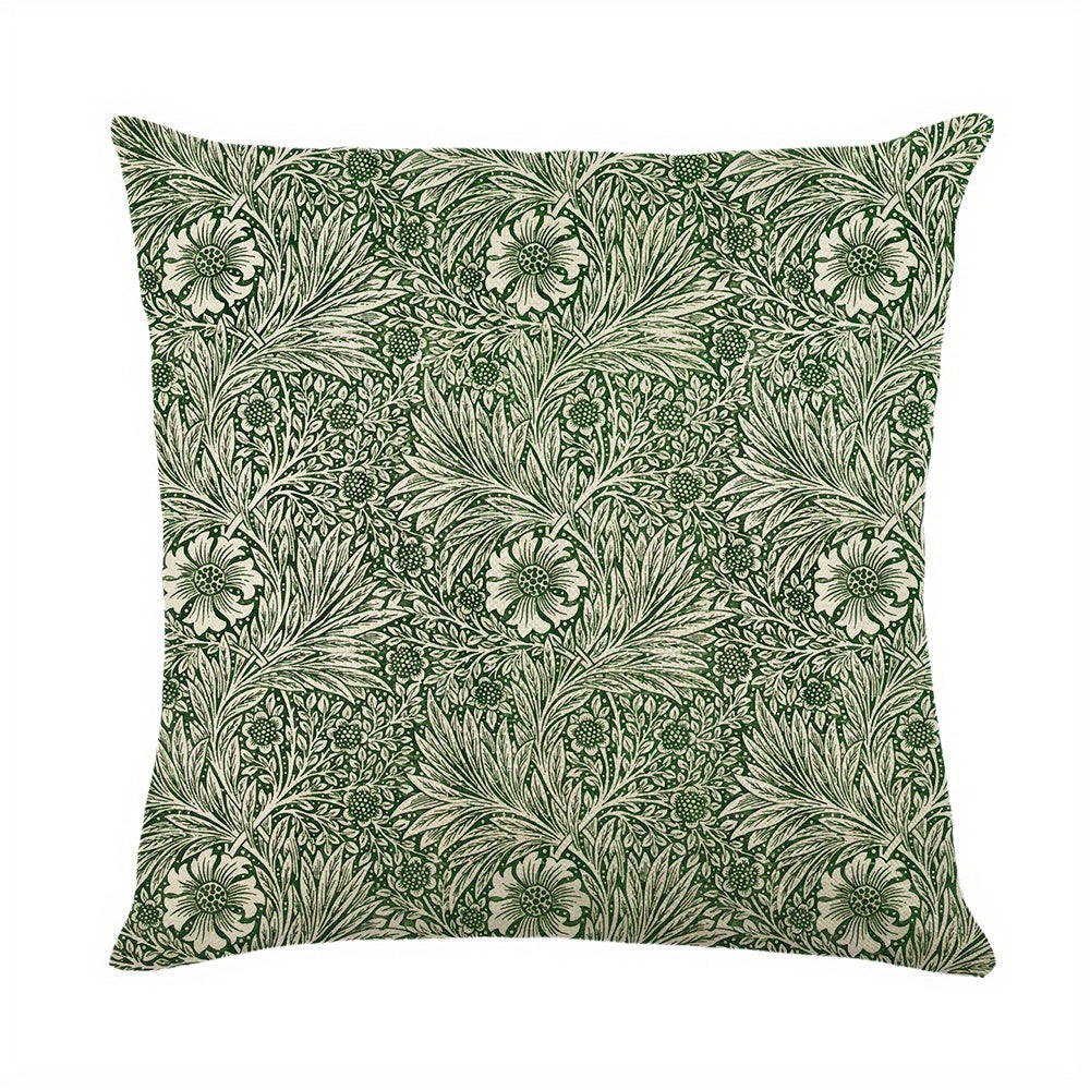 Bohemian Flowers Leaves Print Pillow Case Yellow Green 100% Polyester