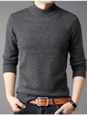 Men's Casual High Neck Knitted Sweater, Warm Wool Long Sleeve Pullover
