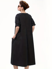  V-Neck Button Decor Loose Dress With Pockets