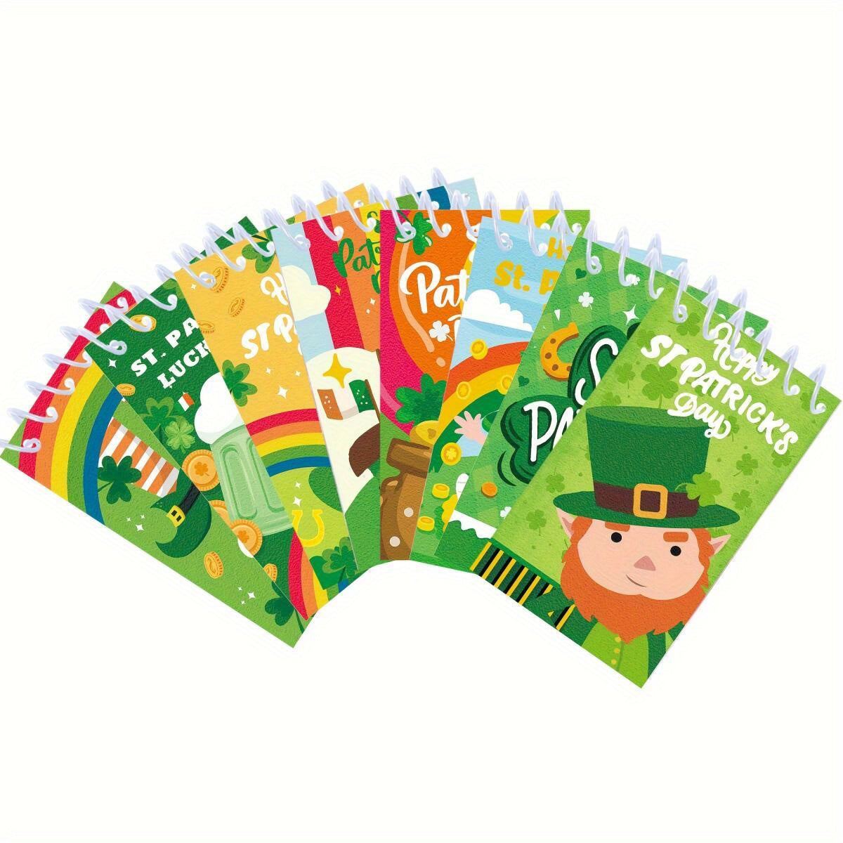 8 St Patrick's Notepads Featuring Lucky Shamrocks Hats And Beer Designs
