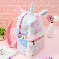 3D Cartoon Unicorn Backpacks Soft Plush Women Bags Girls School Bags