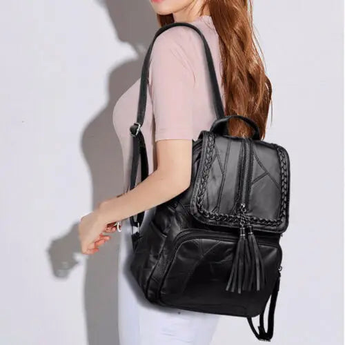 Minimalist PU Leather Women's Backpack Youth Bagpack