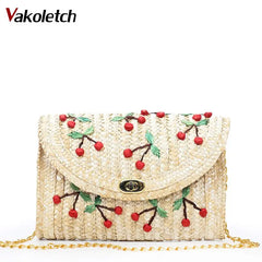 Summer Cherry & Banana Straw Messenger Bag