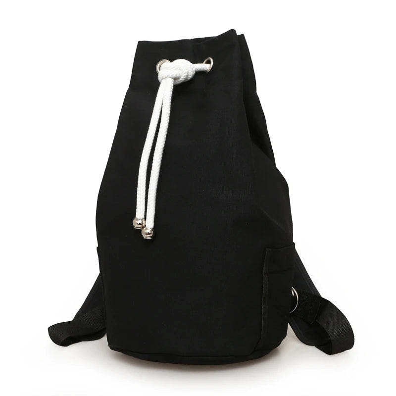 Canvas Backpack Large Capacity Drawstring Bucket Pack for Sports