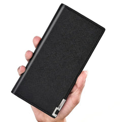 Men's Long Soft Leather Wallet Cross Pattern Ultra-Thin Wallet