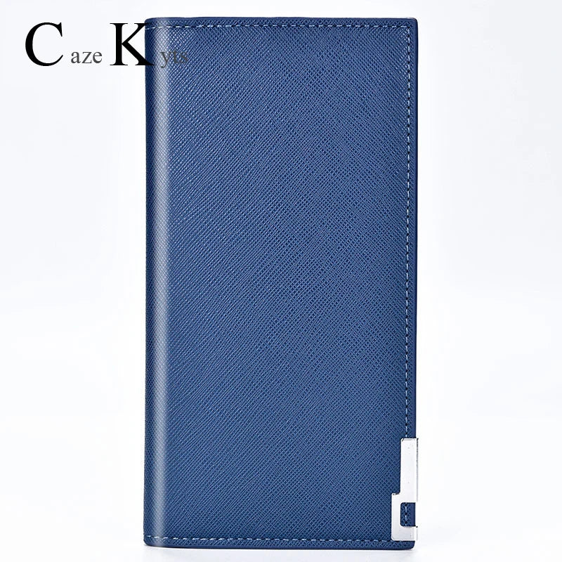Men's Long Soft Leather Wallet Cross Pattern Ultra-Thin Wallet