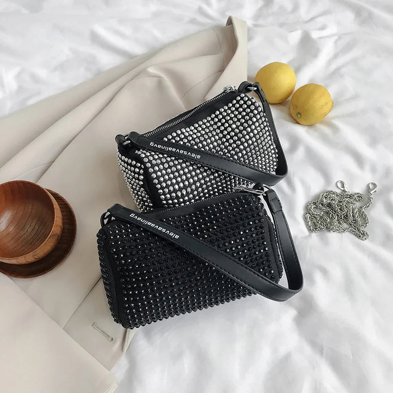 Women's Sparkling PU Leather Shoulder Bag Crossbody Handbag Black/Silver