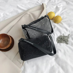 Women's Sparkling PU Leather Shoulder Bag Crossbody Handbag Black/Silver