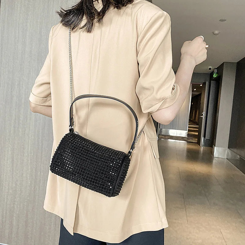Women's Sparkling PU Leather Shoulder Bag Crossbody Handbag Black/Silver