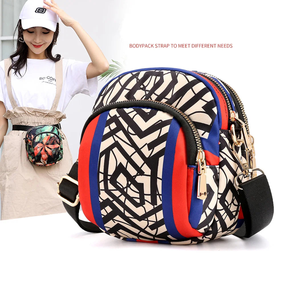 Mini Floral Shoulder Bag Woman Nylon Waterproof Zipper Soft Crossbody Purses