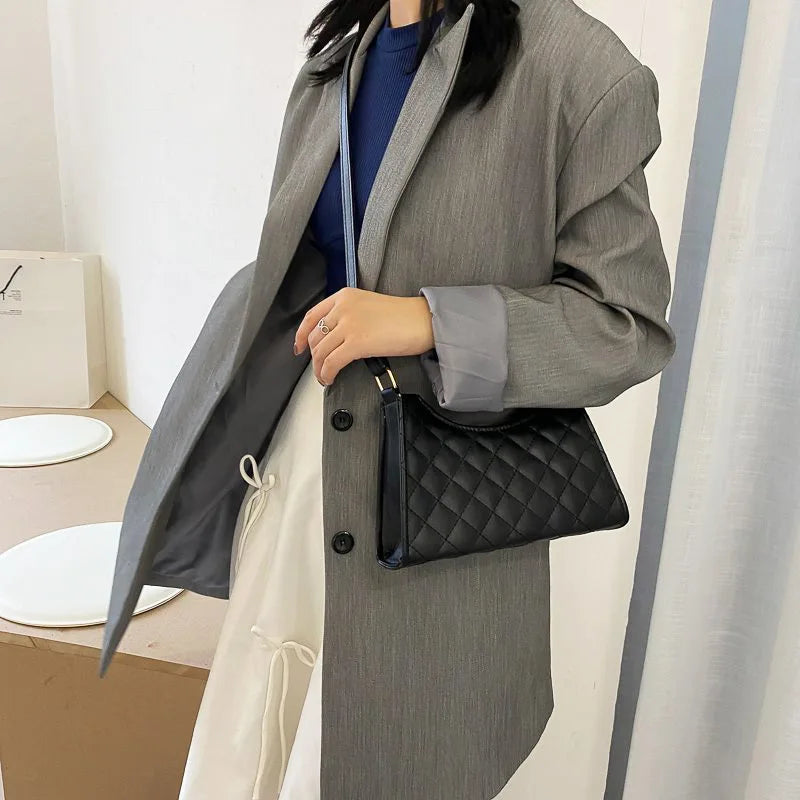 Leather Shoulder Bag Check Pattern Travel Crossbody Pouch Handbag