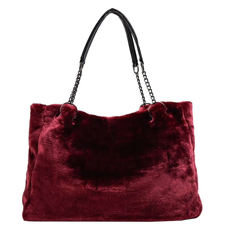 Hot Ladies Plush Handbags Large Capacity Pure