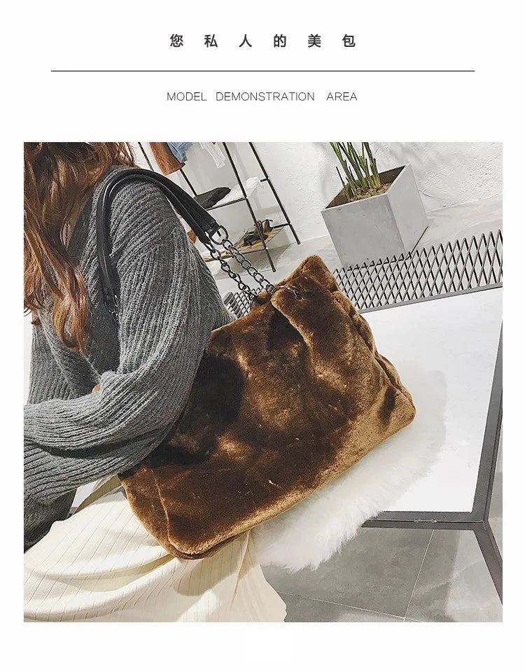 Hot Ladies Plush Handbags Large Capacity Pure