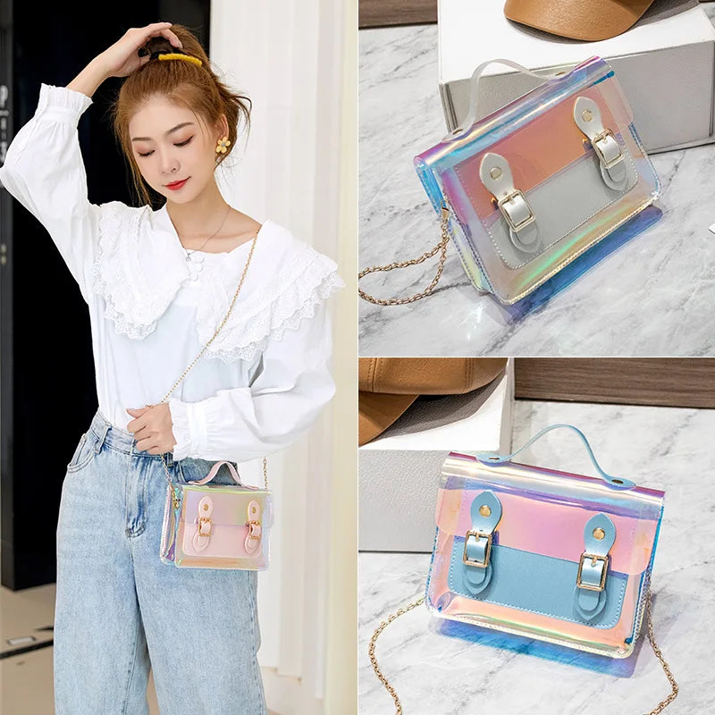 Double Buckle Sequined PVC Jelly Crossbody Shoulder Bag