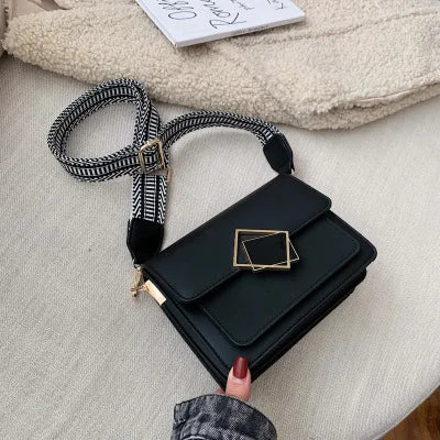 Leather Crossbody Bag with Special Lock and Wide Strap