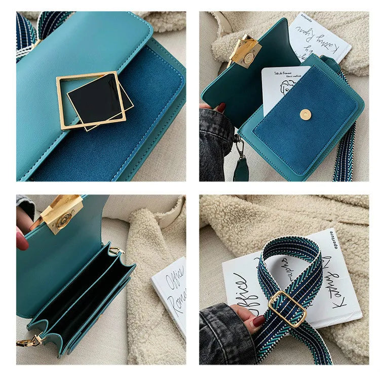 Leather Crossbody Bag with Special Lock and Wide Strap
