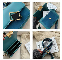 Leather Crossbody Bag with Special Lock and Wide Strap