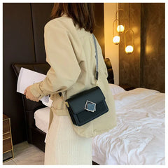 Leather Crossbody Bag with Special Lock and Wide Strap