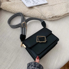 Leather Crossbody Bag with Special Lock and Wide Strap
