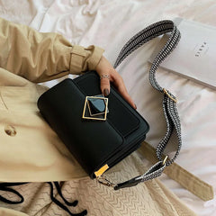 Leather Crossbody Bag with Special Lock and Wide Strap