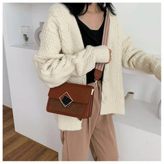 Leather Crossbody Bag with Special Lock and Wide Strap