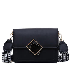 Leather Crossbody Bag with Special Lock and Wide Strap
