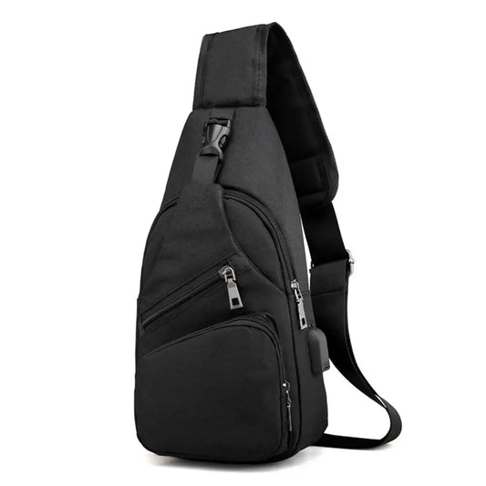 Men's Shoulder Bag Sling Chest Pack Canvas USB Charging Sports Crossbody Handbag