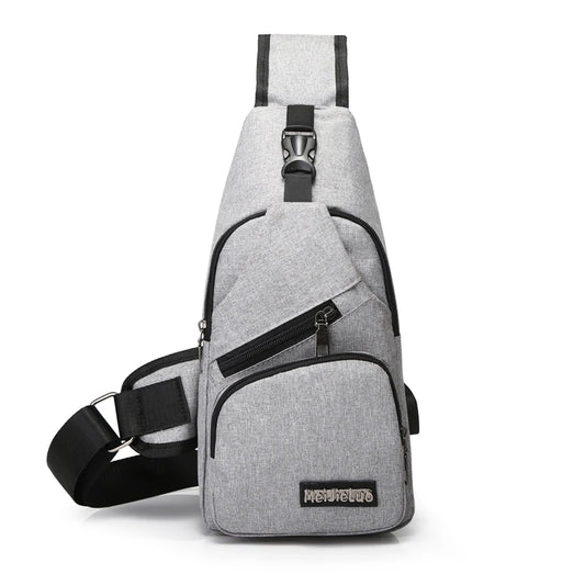 Men's Travel Crossbody Chest Bag USB Charging Headphone Plug Messenger