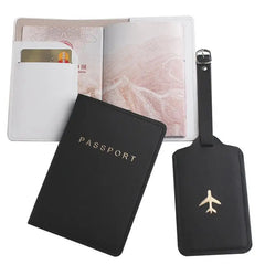 2pcs Passport Cover & Luggage Tag Set PU Leather Travel Accessories