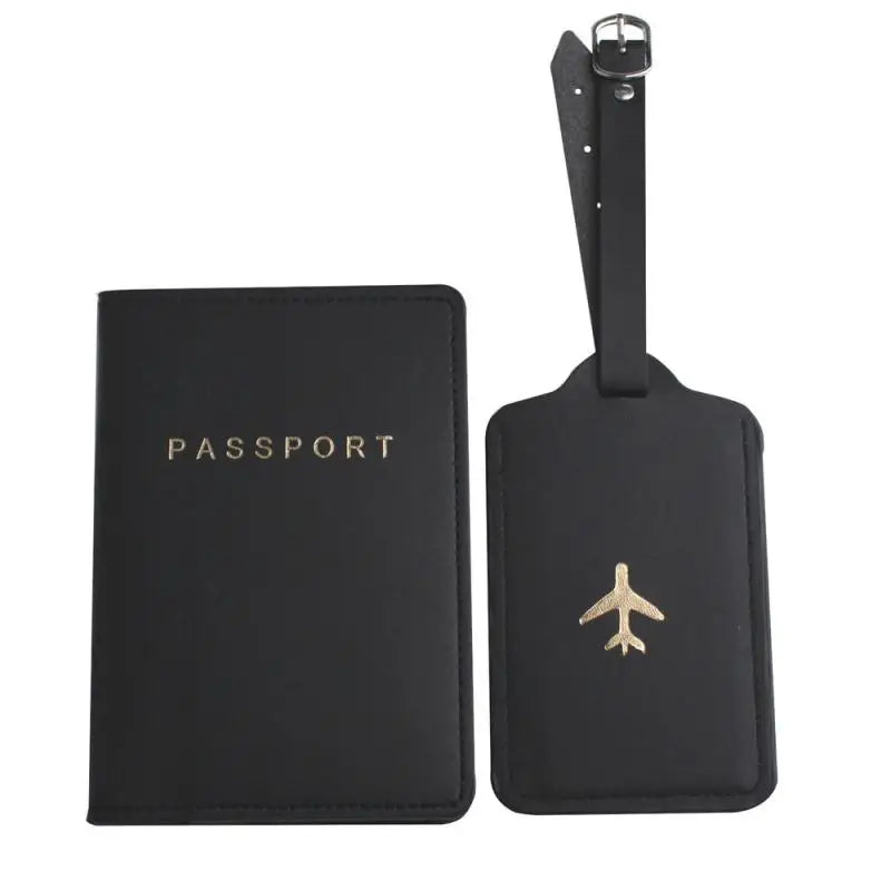 2pcs Passport Cover & Luggage Tag Set PU Leather Travel Accessories