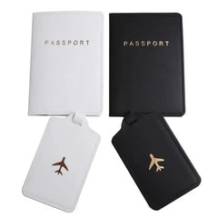 2pcs Passport Cover & Luggage Tag Set PU Leather Travel Accessories