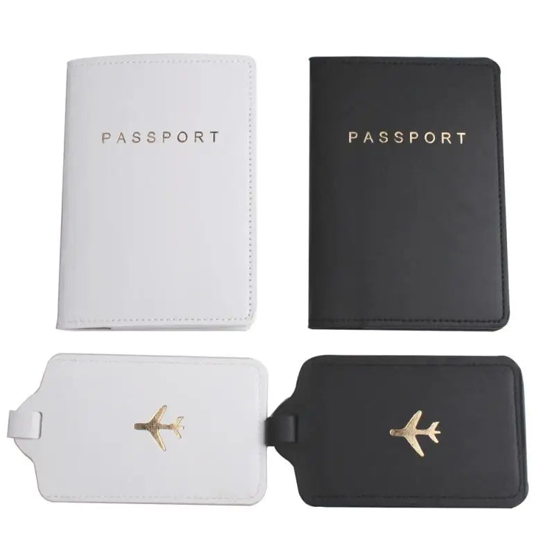 2pcs Passport Cover & Luggage Tag Set PU Leather Travel Accessories