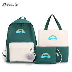 Cartoon Print Girls Backpack Set School Bags Kids Travel Backpack 4pcs